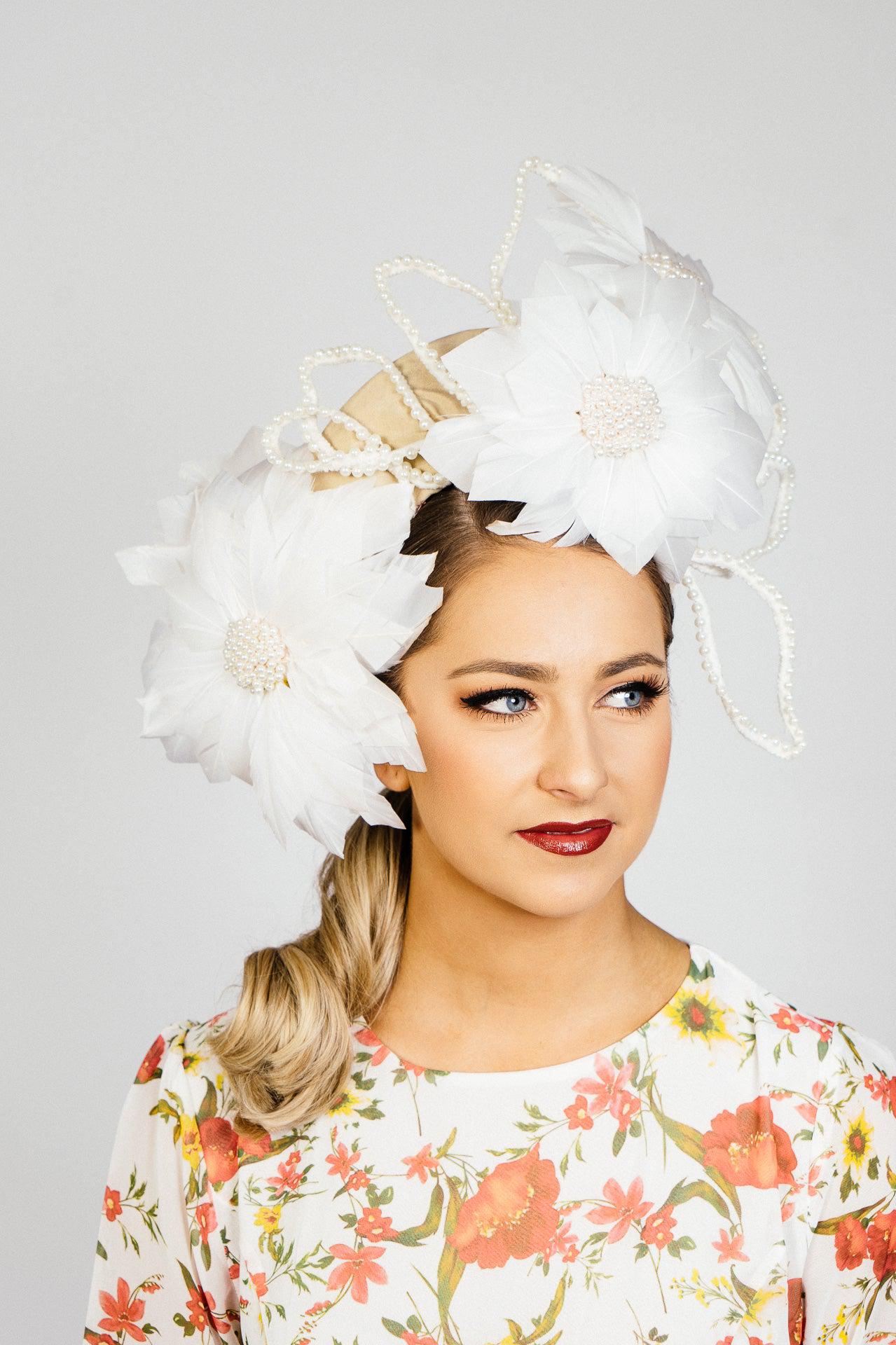 Flannel Flower Silk Headband Pearl Crown