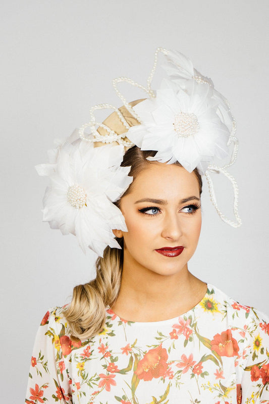 Flannel Flower Silk Headband Pearl Crown