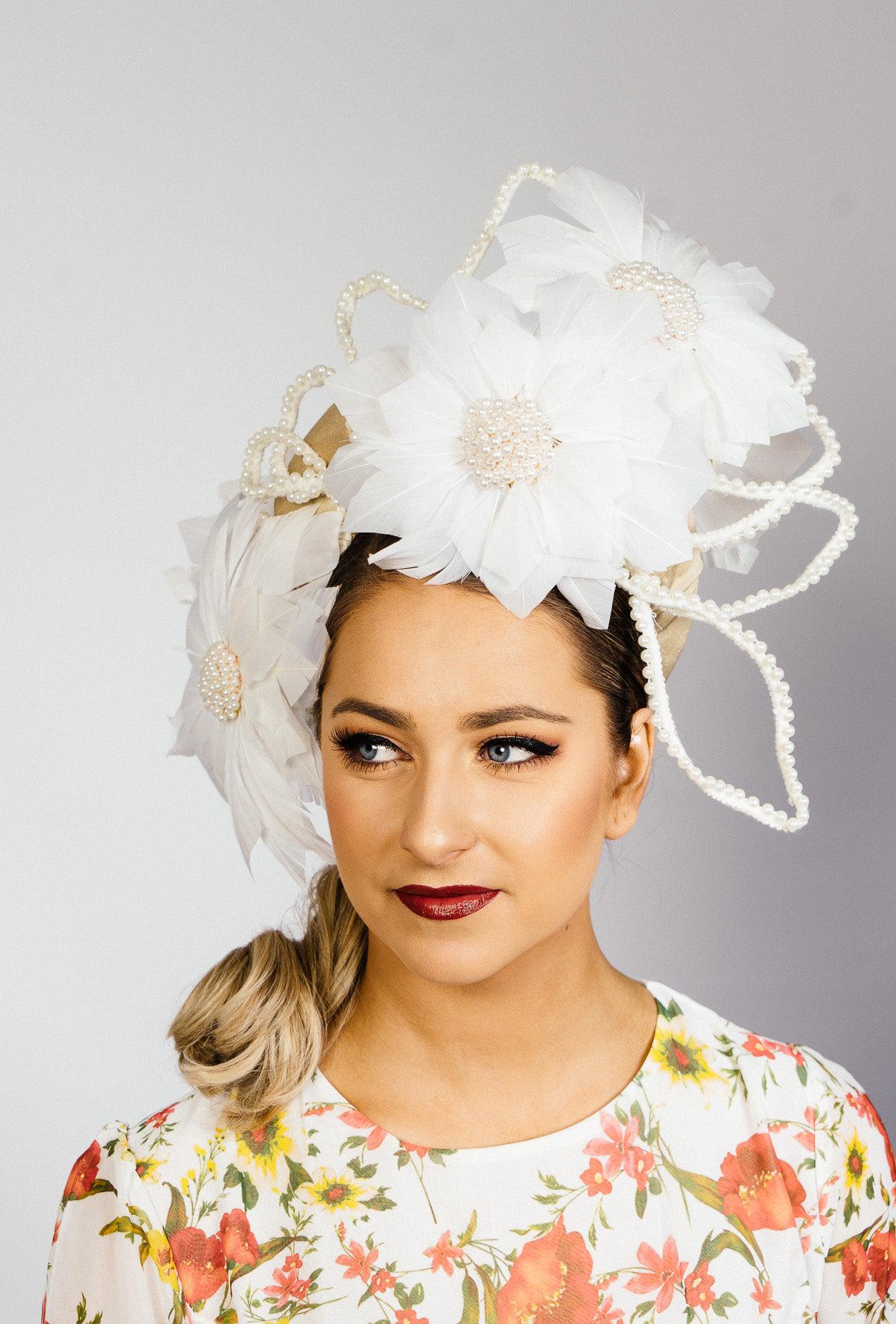 Flannel Flower Silk Headband Pearl Crown