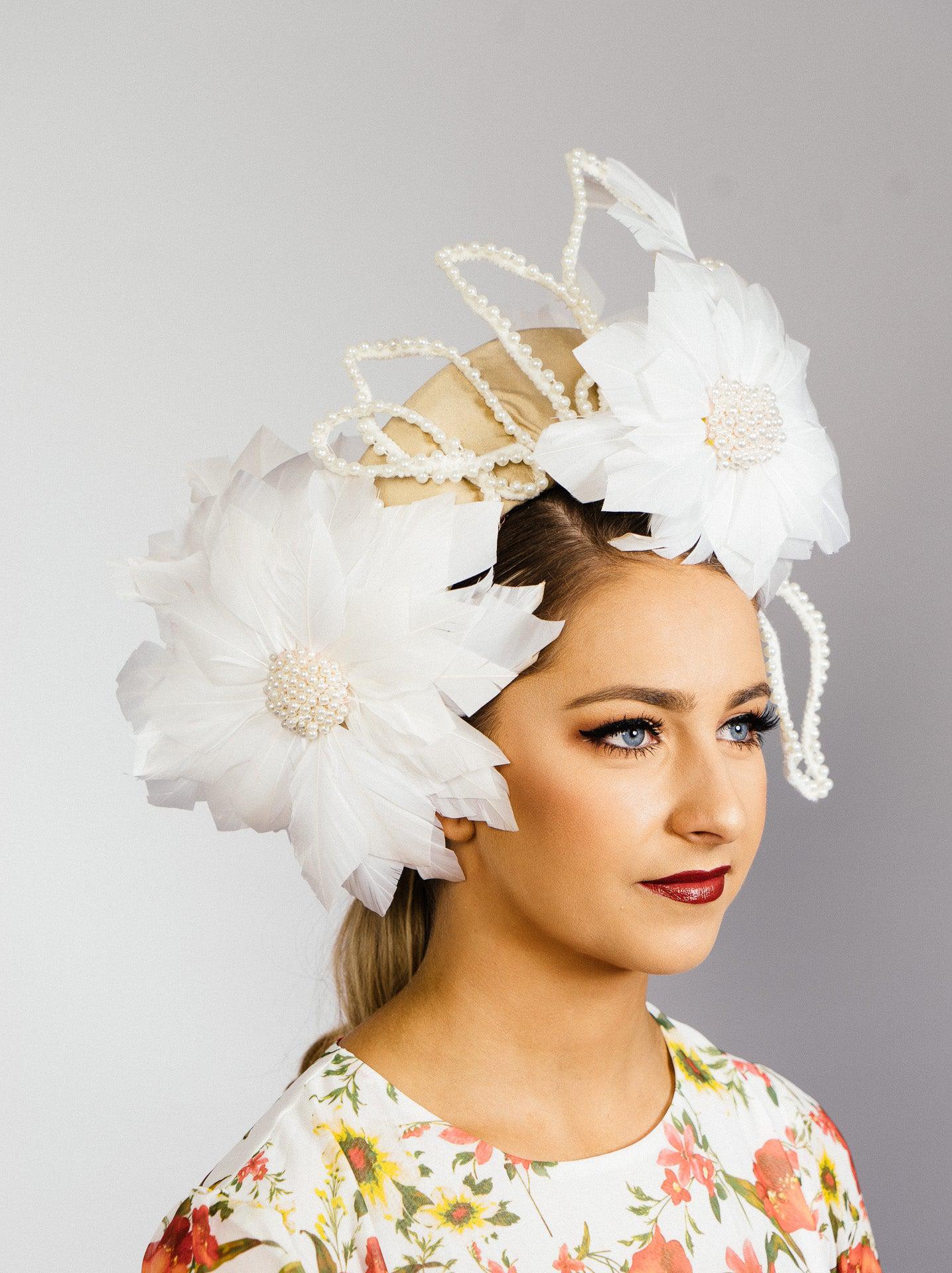 Flannel Flower Silk Headband Pearl Crown