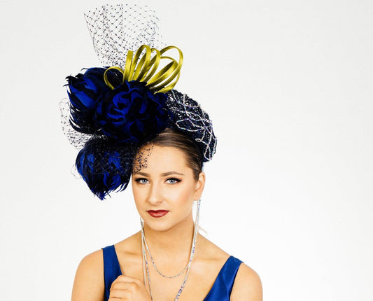 Blue Feather Flower Fascinator- "Barrier Reef"