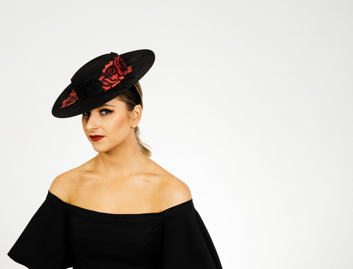 Black Red Boater Hat short crown