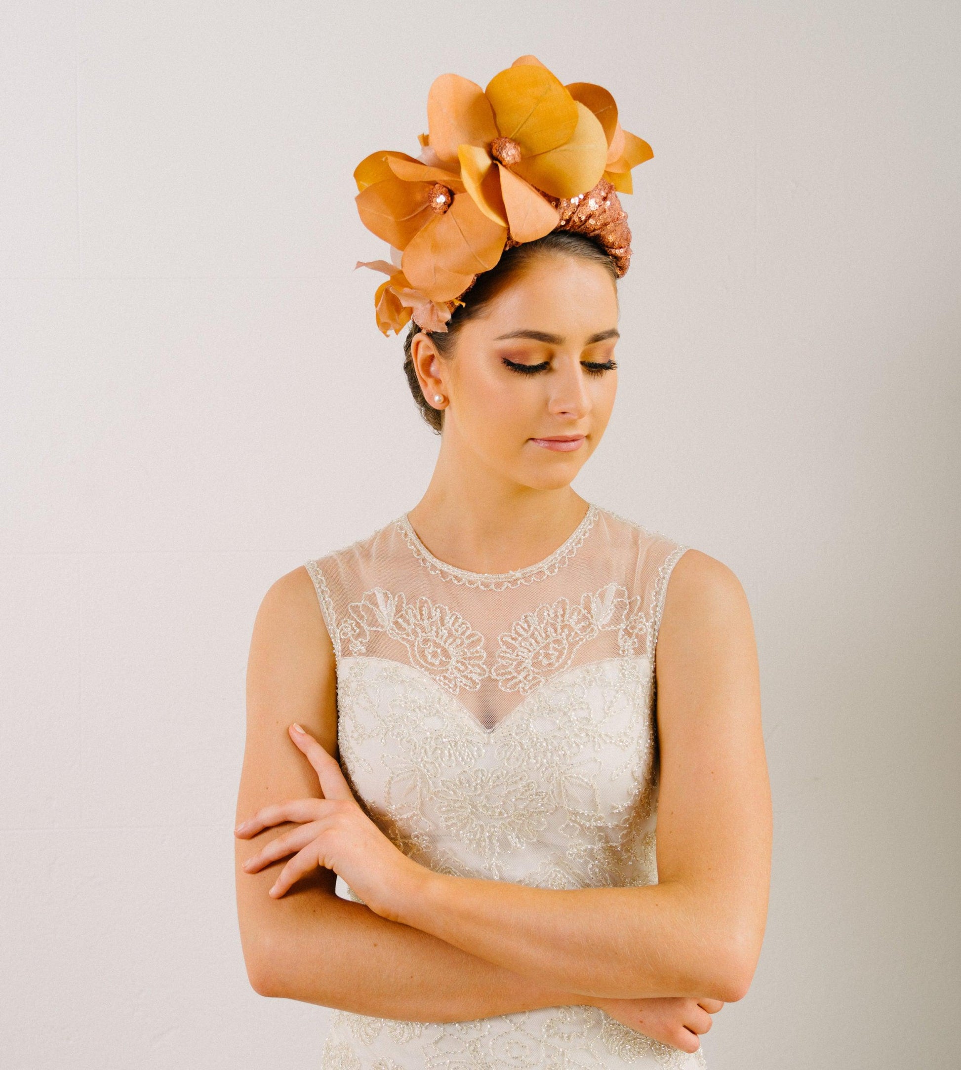 Orange Flower Headband Fascinator Silk Sequins