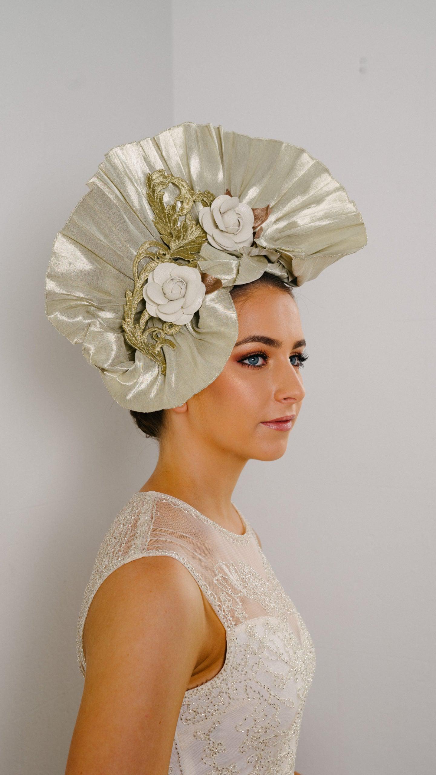White Gold Pleated Headband Vintage silk-