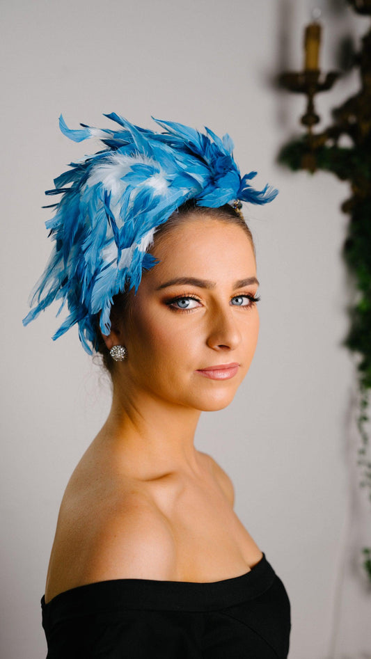 Blue White Feather Fascinator Headband