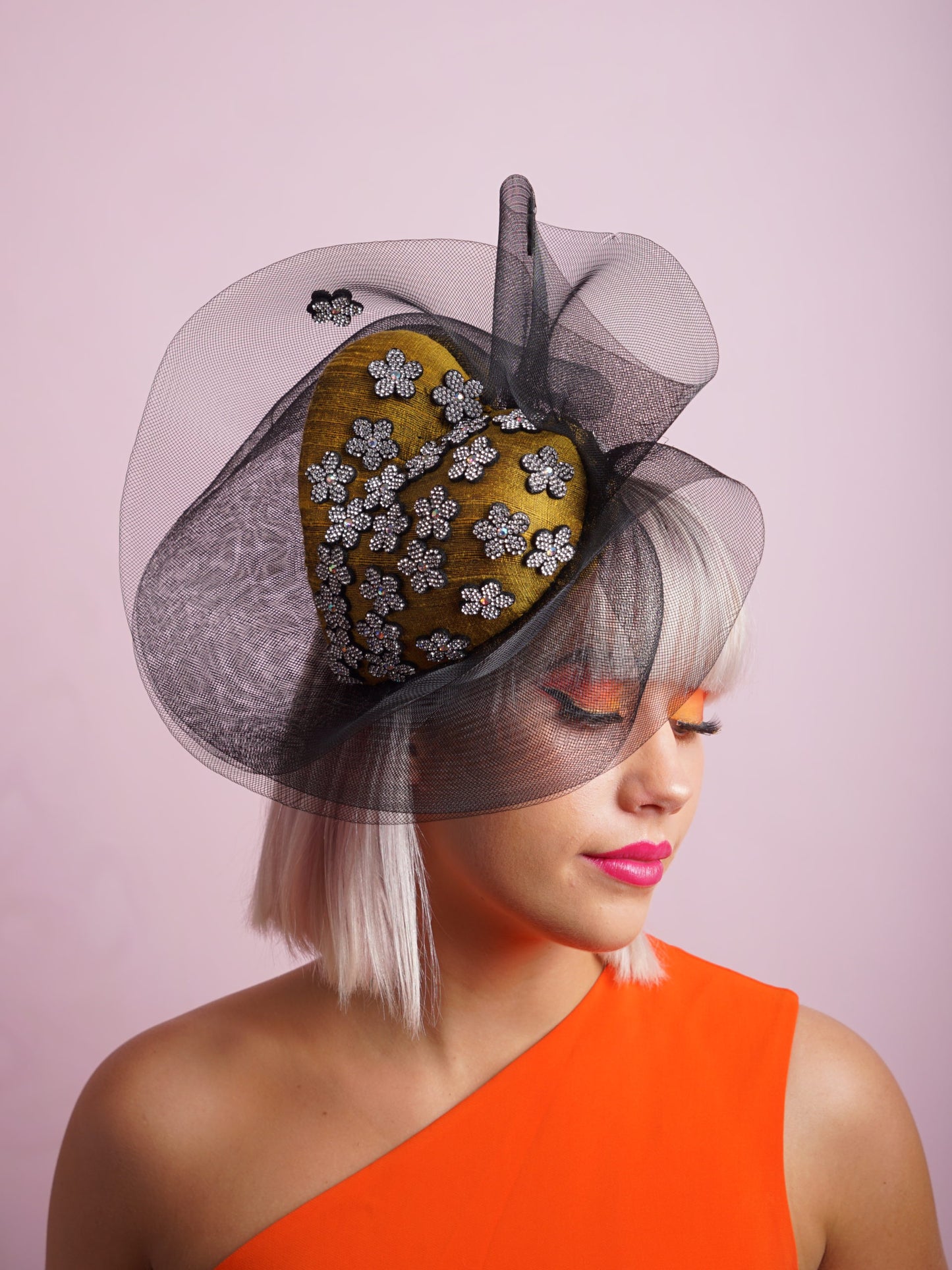 Heart Shaped Headband Fascinator -Olive Green