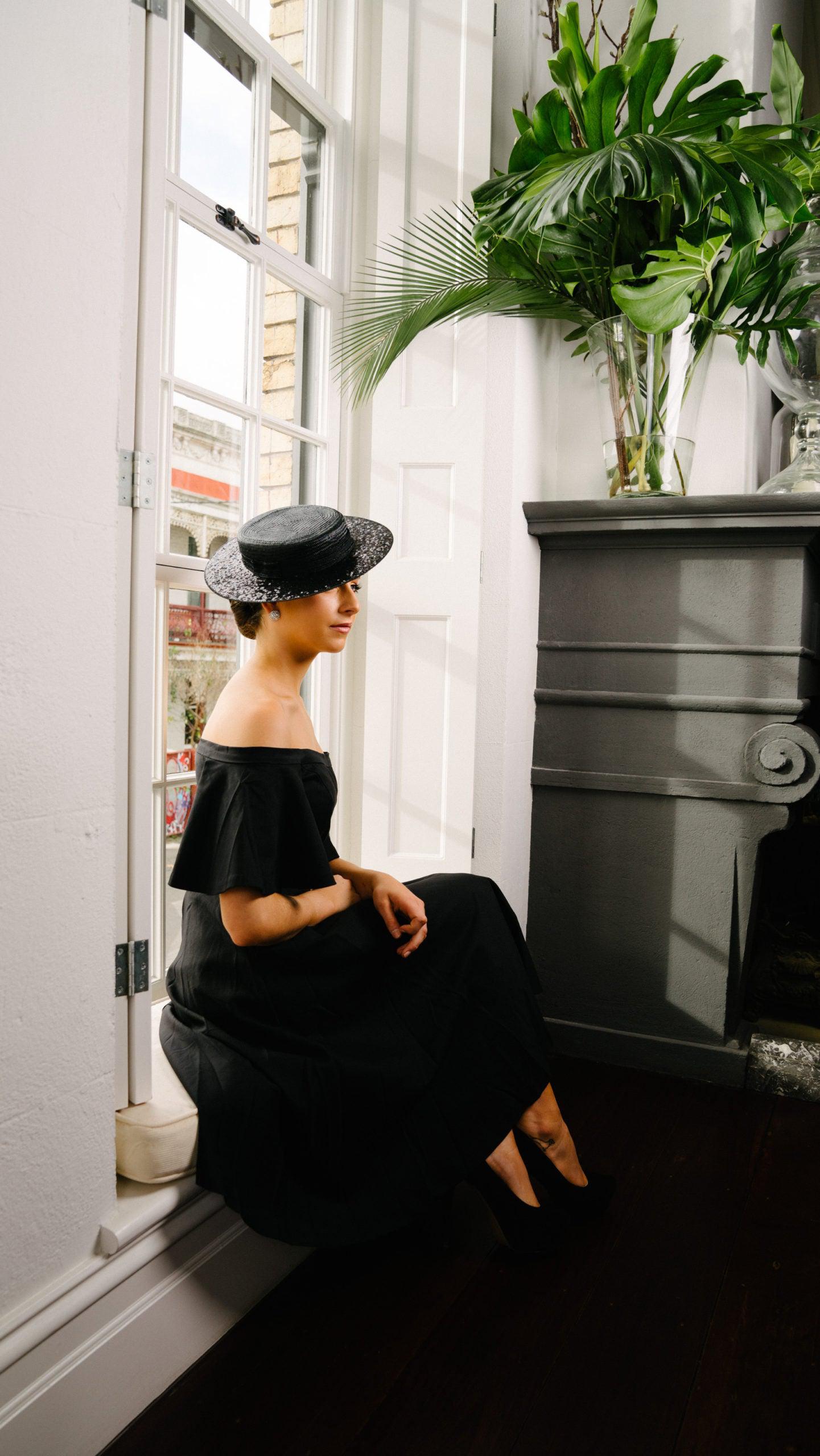 Black Straw Boater Hat