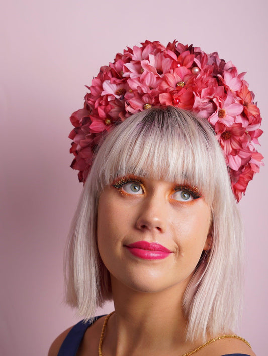 Burgundy Flower Pillbox Hat-'Elegante'