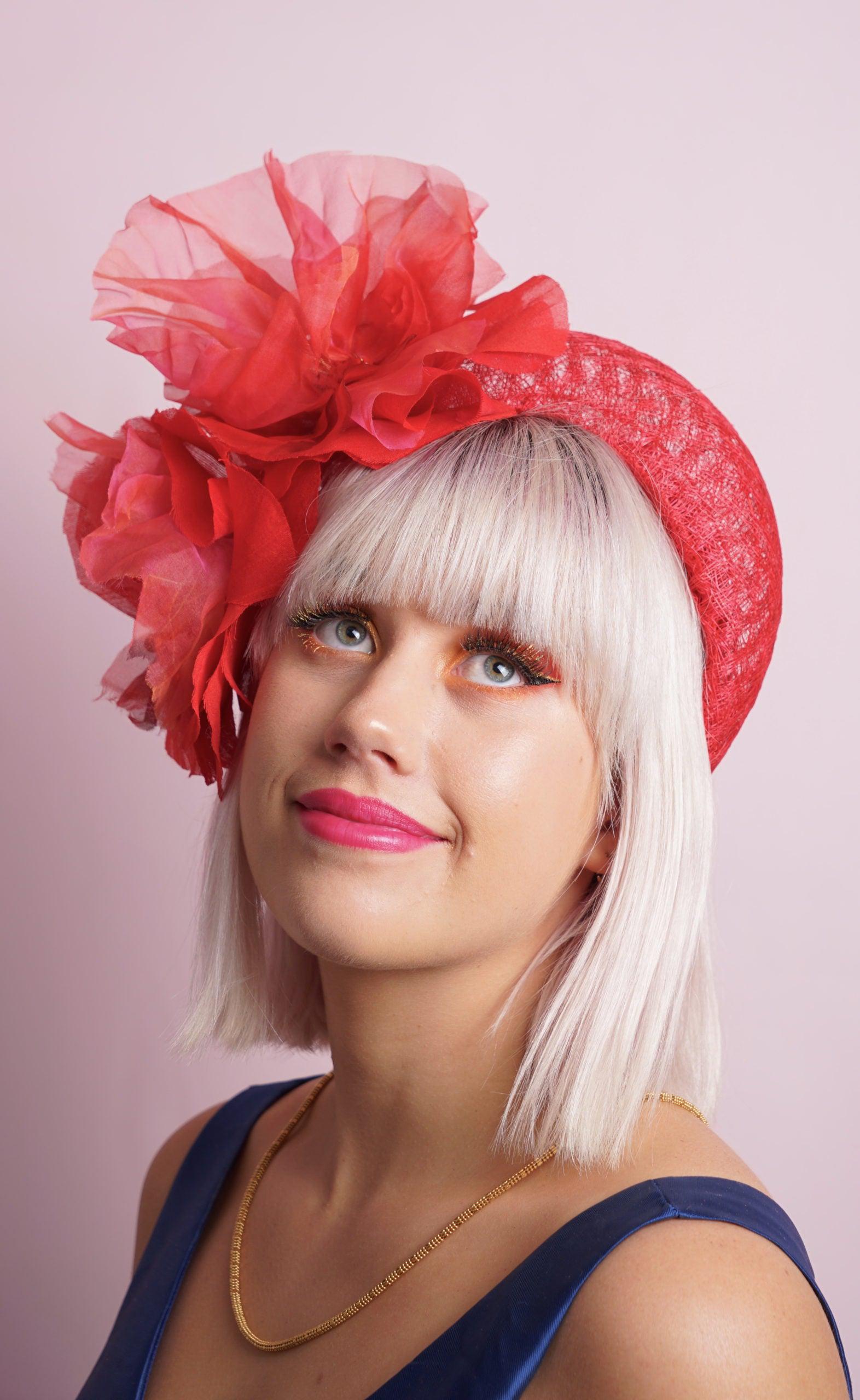 Red Crown Flower Headband- scarlet silk flowers