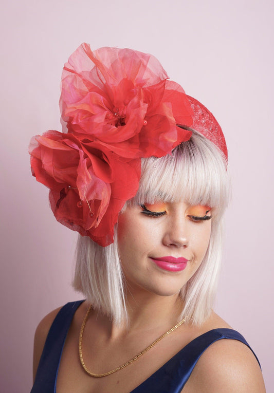 Red Crown Flower Headband- scarlet silk flowers