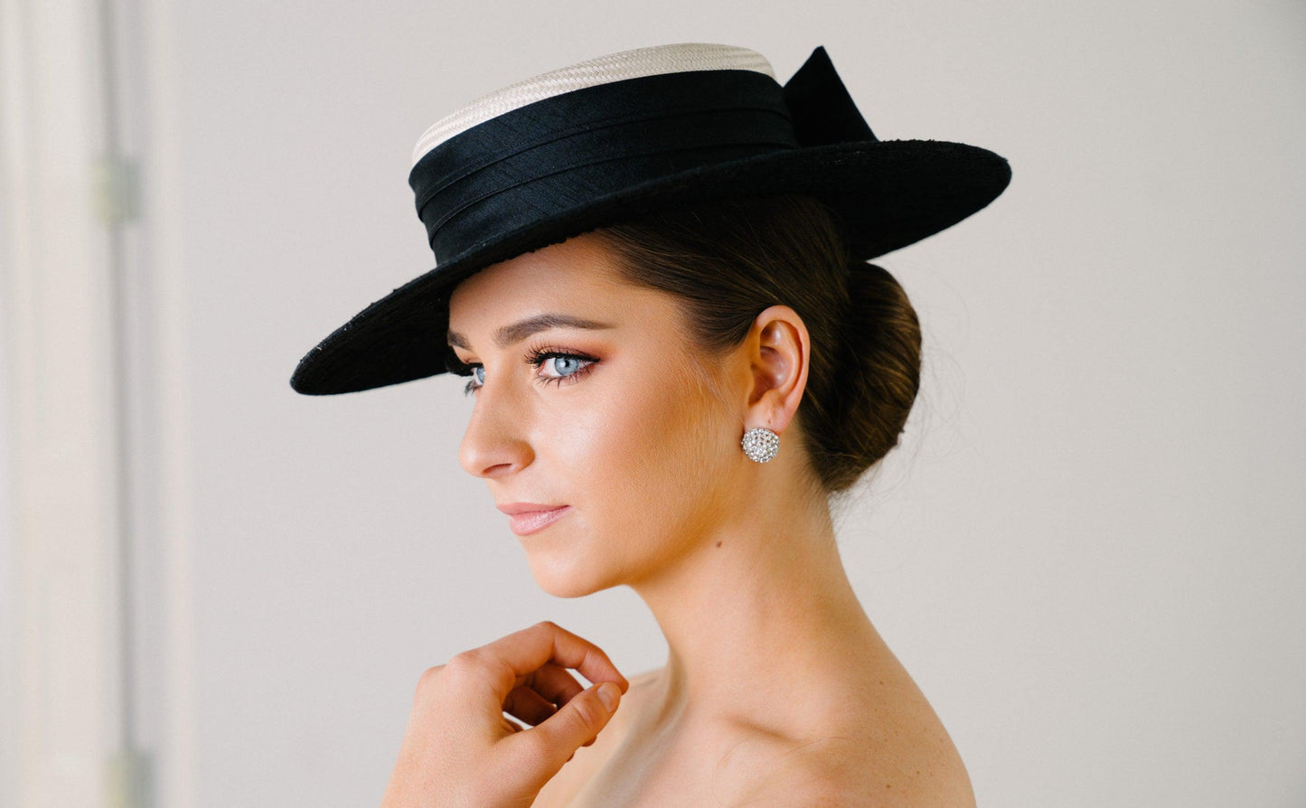 Black White Spanish Boater Hat Lace and Silk