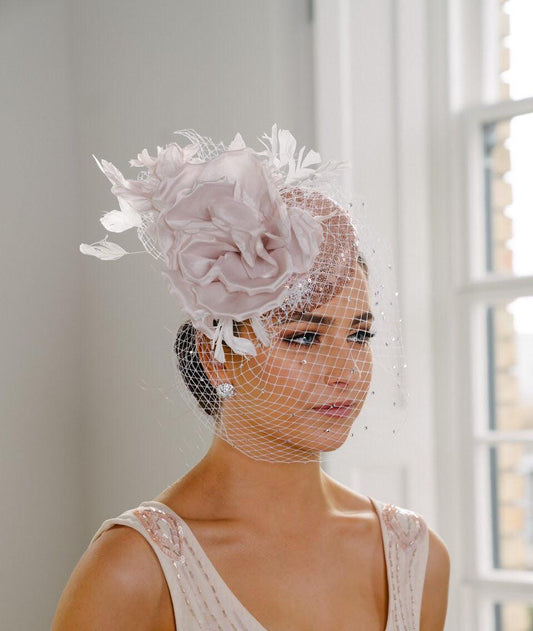 Pink Sequin Button Hat Flowers and Veil