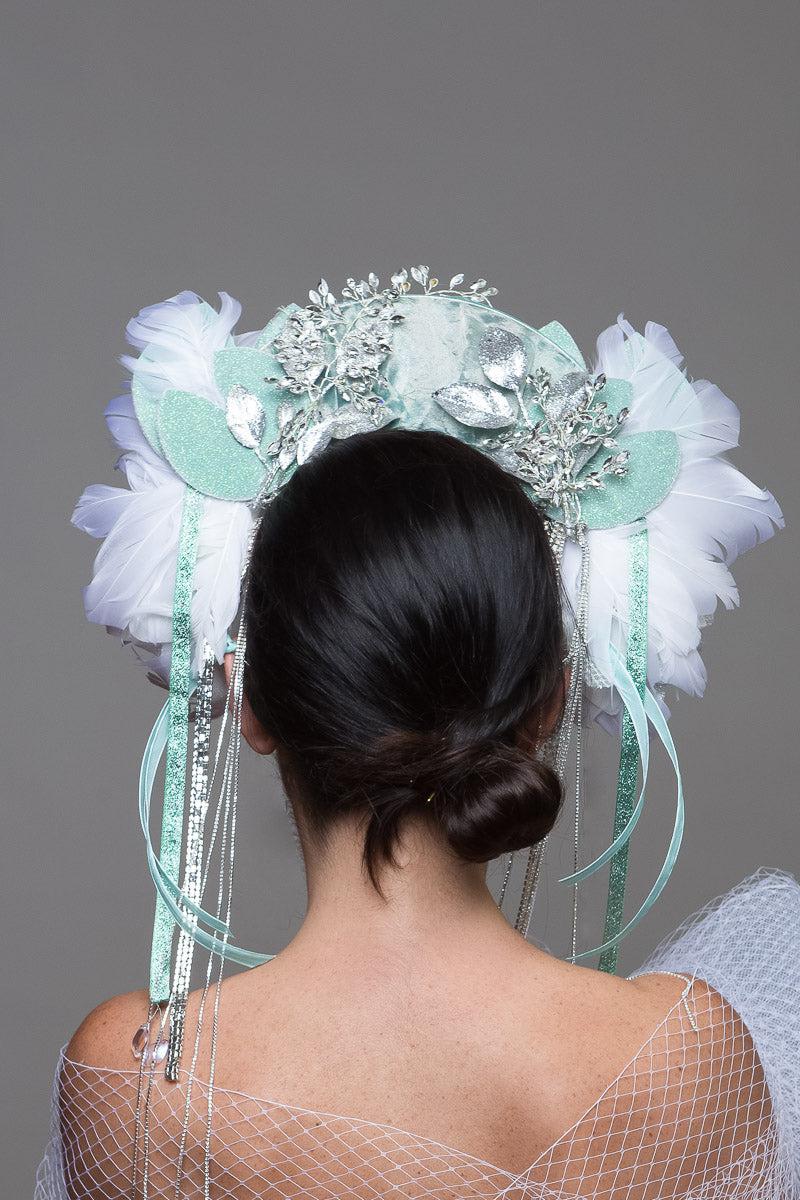 White Mint Feather Crown