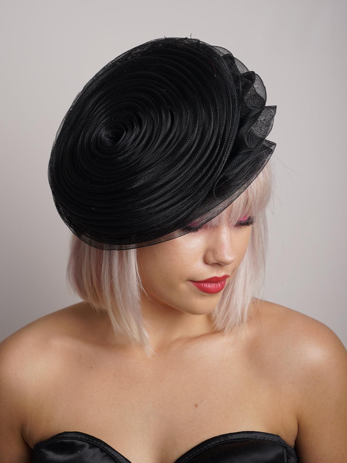 Black Crinoline Spiral Hat