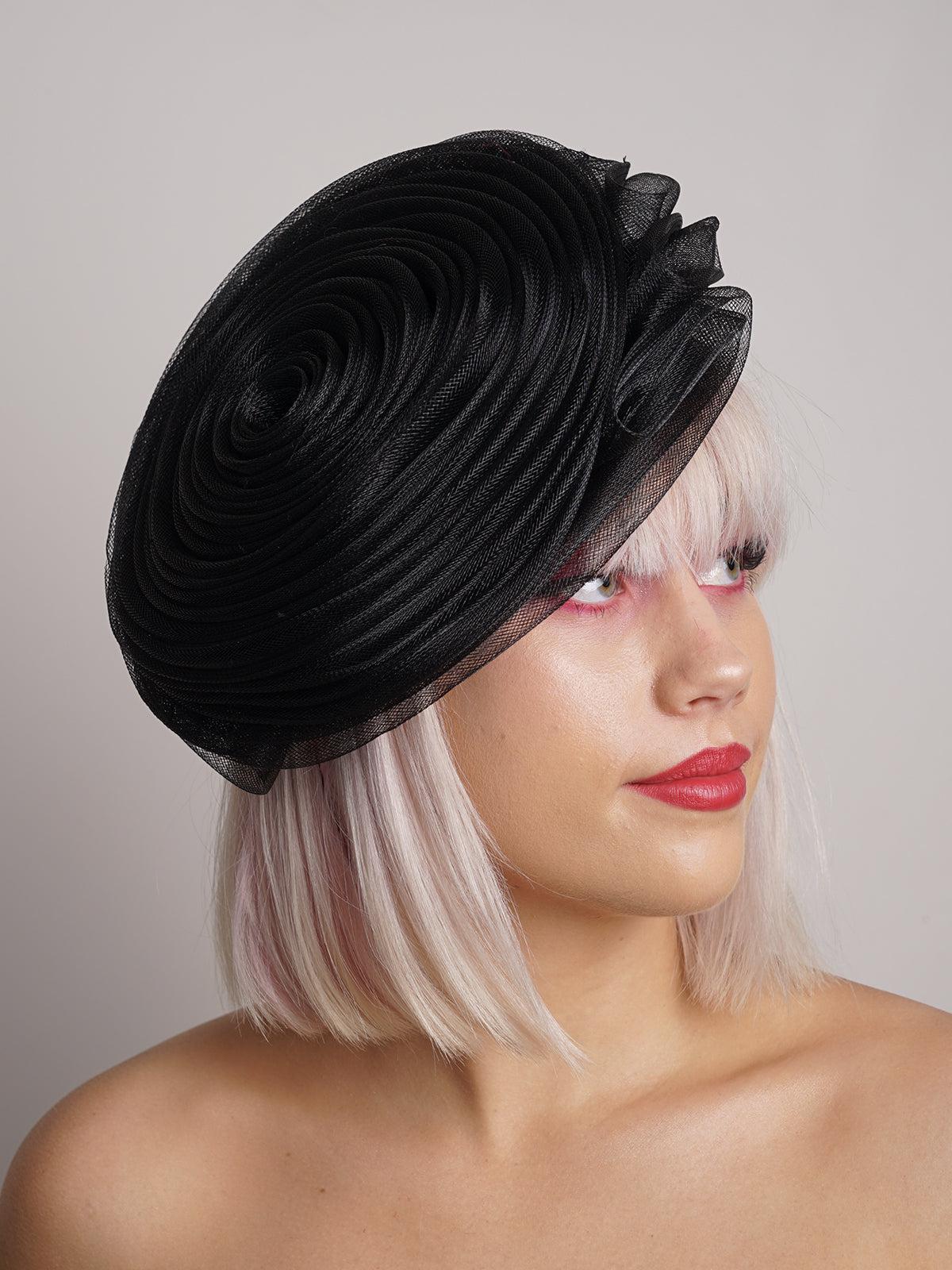 Black Crinoline Spiral Hat