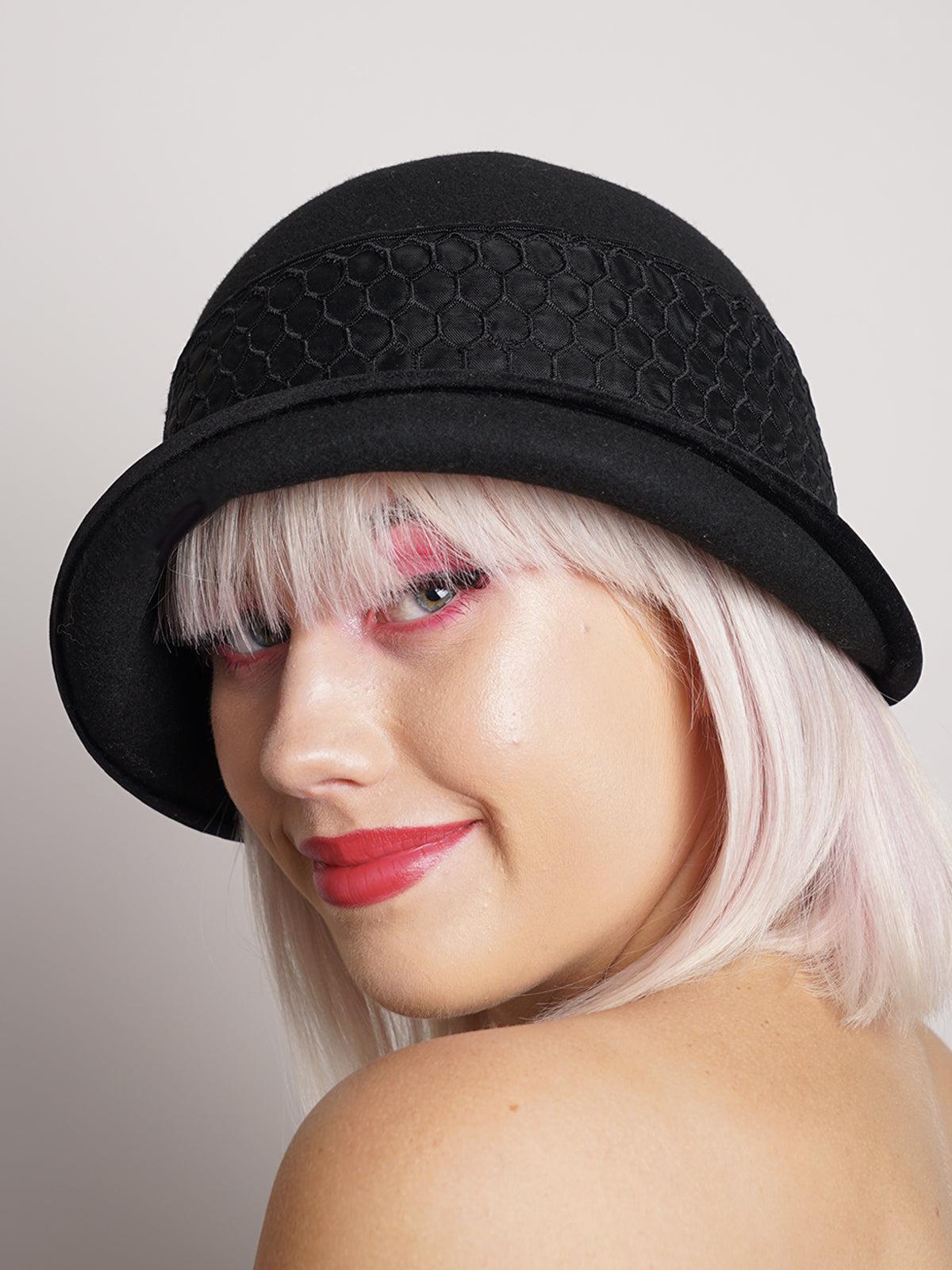 Black Wool Cloche Hat