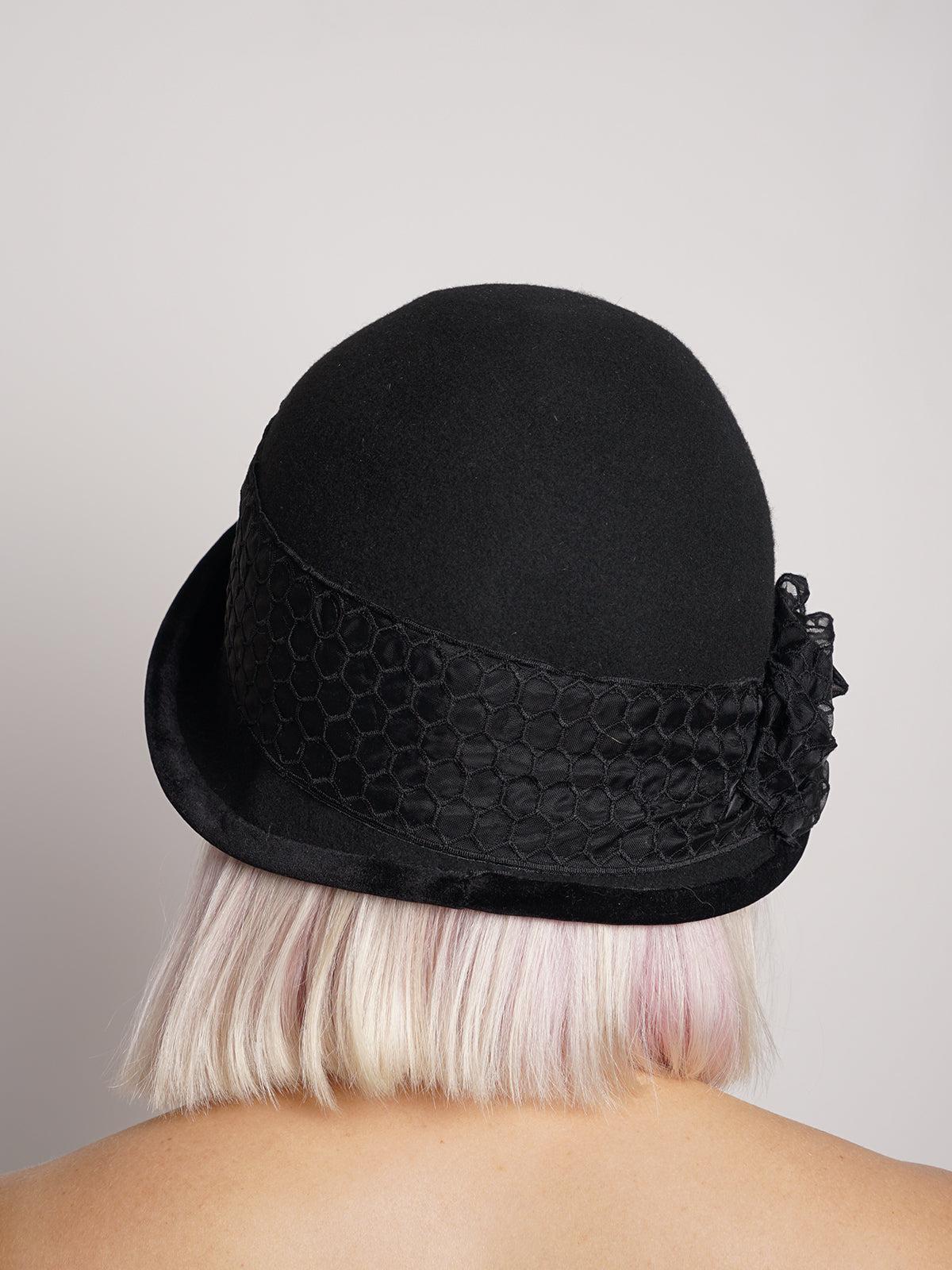 Black Wool Cloche Hat