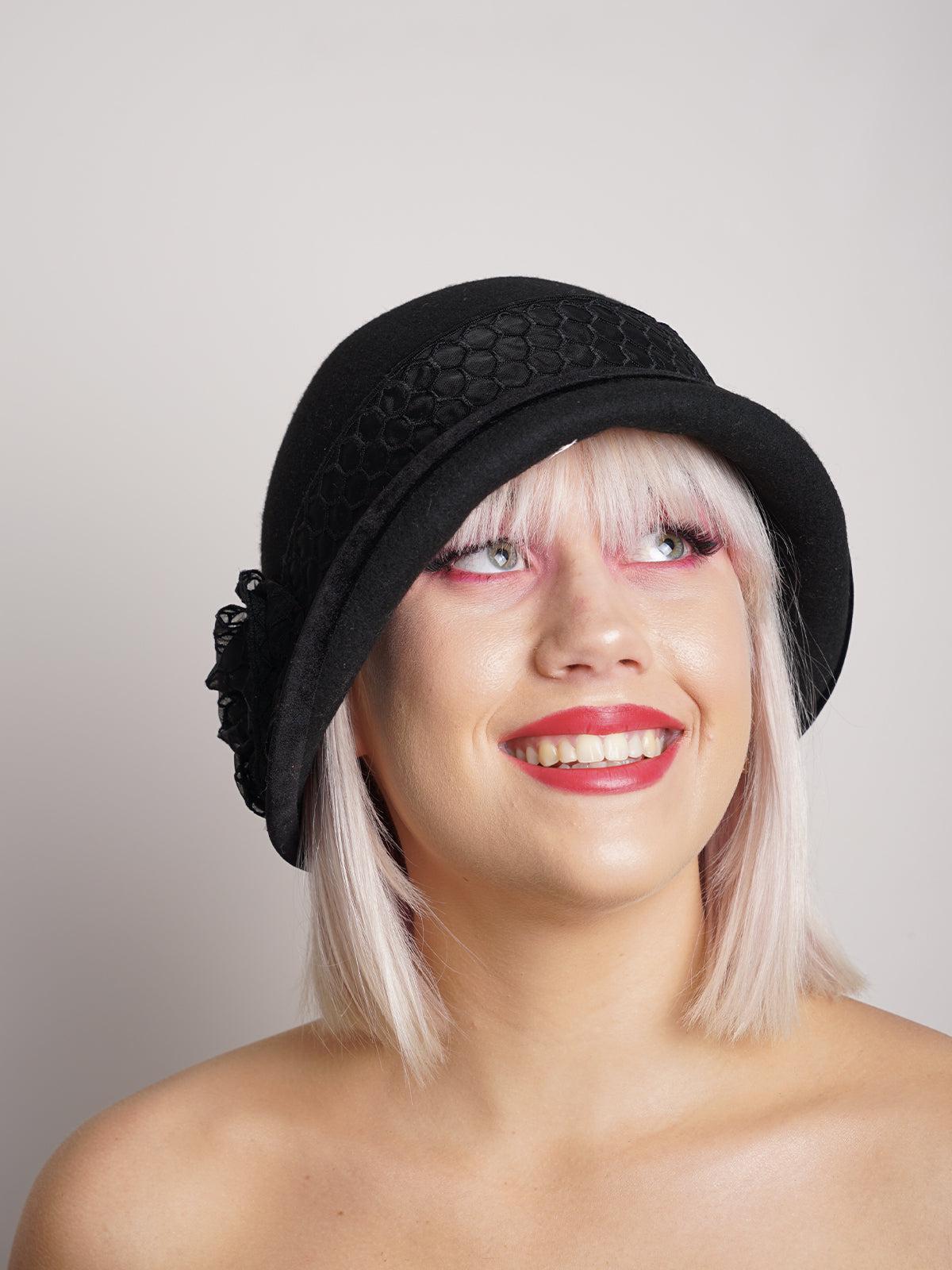 Black Wool Cloche Hat