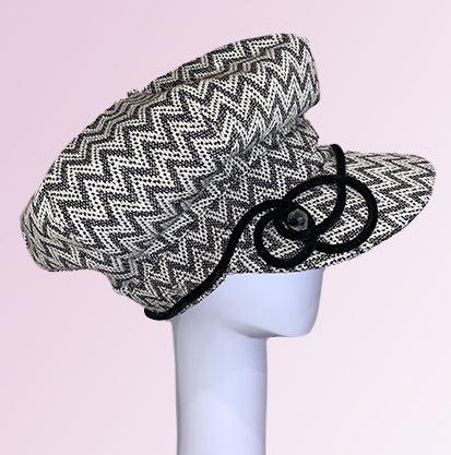 Black White Zigzag Newsboy Cap velvet trim
