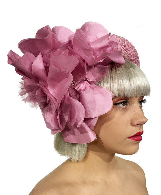 Pink Silk Flower Crown Headband Hat- 'Alizia'