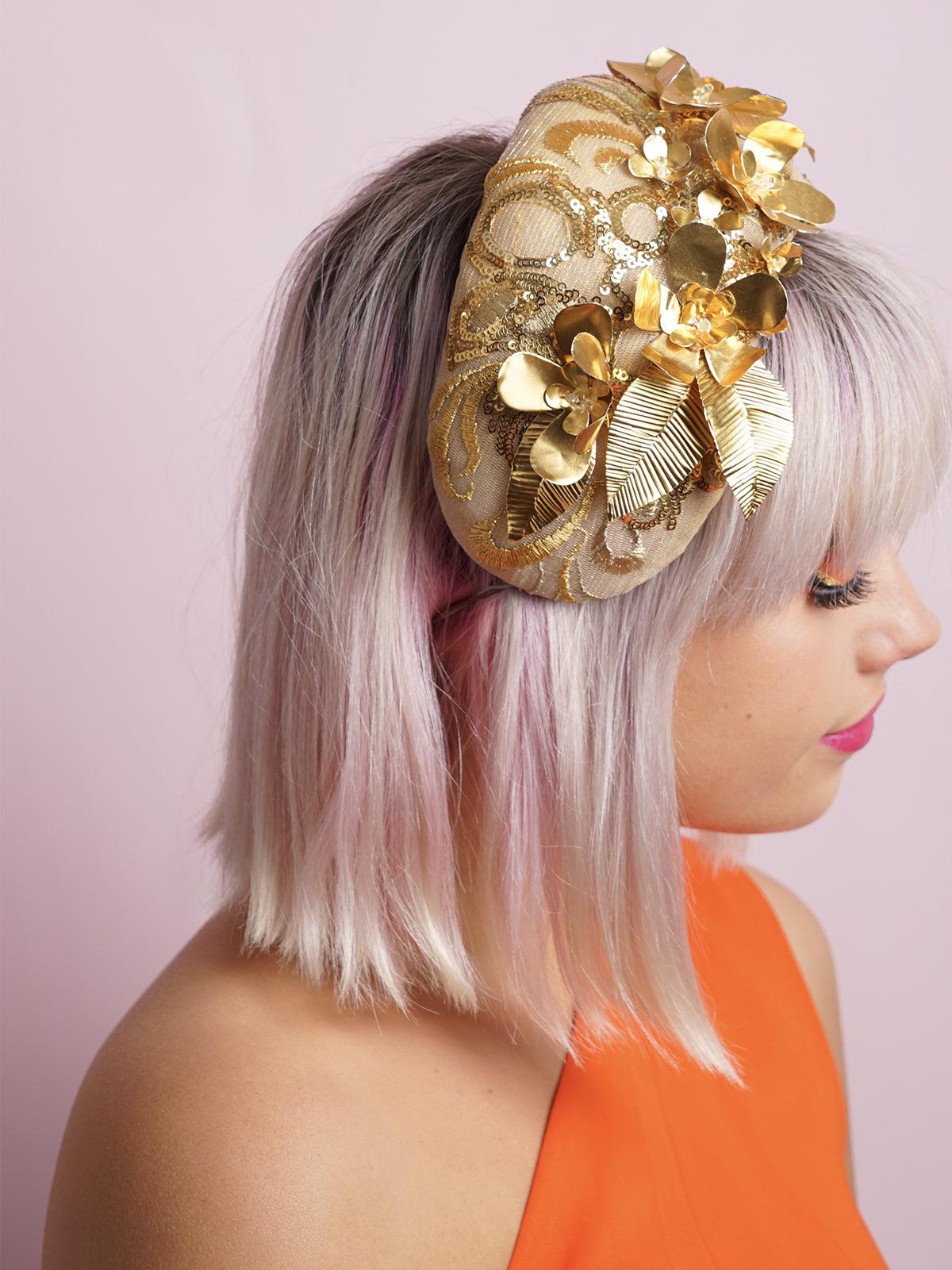 Gold Lace Metal Leaf Bandeau
