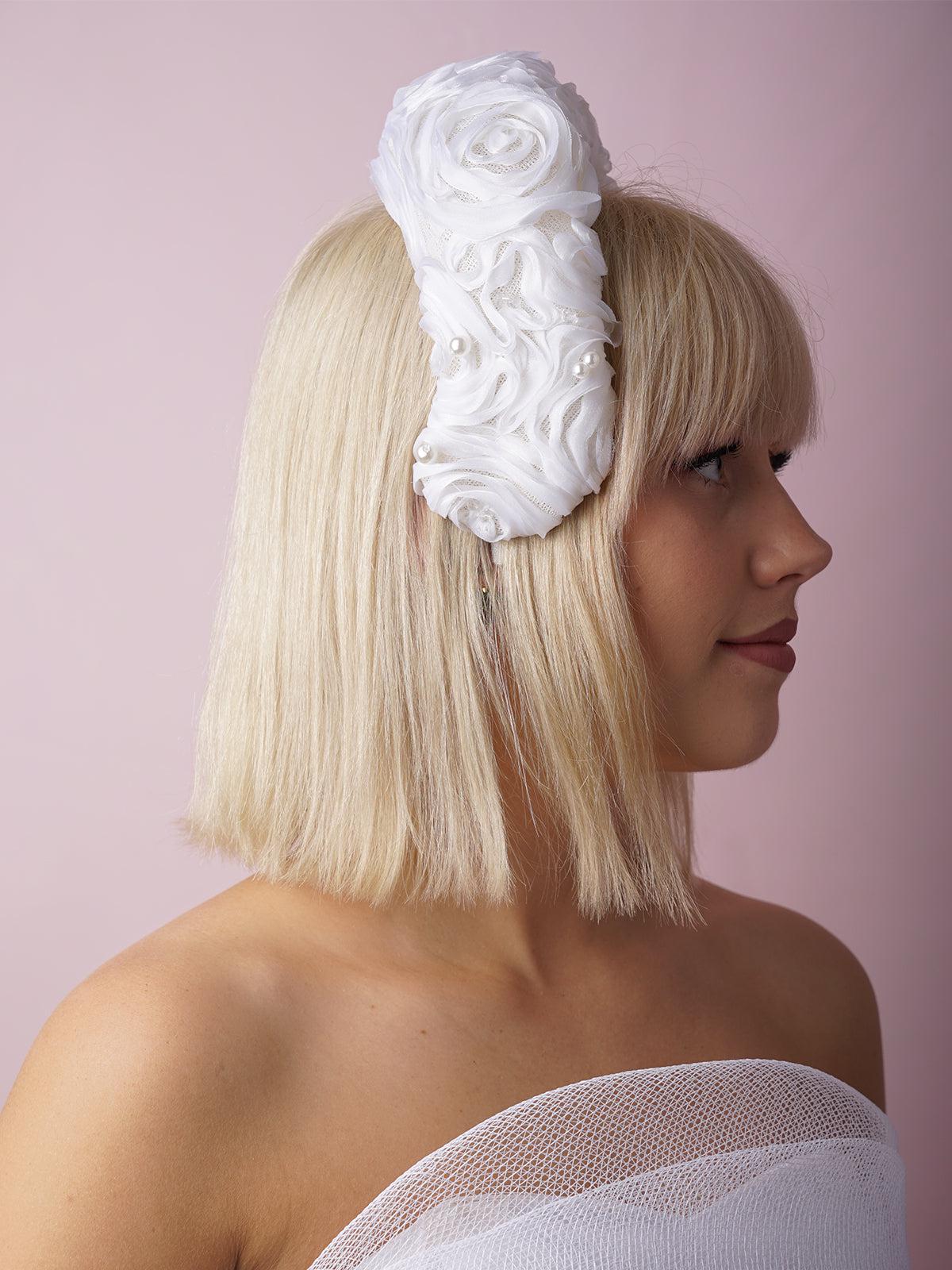 White Wide Headband Hat- white silk ribbon