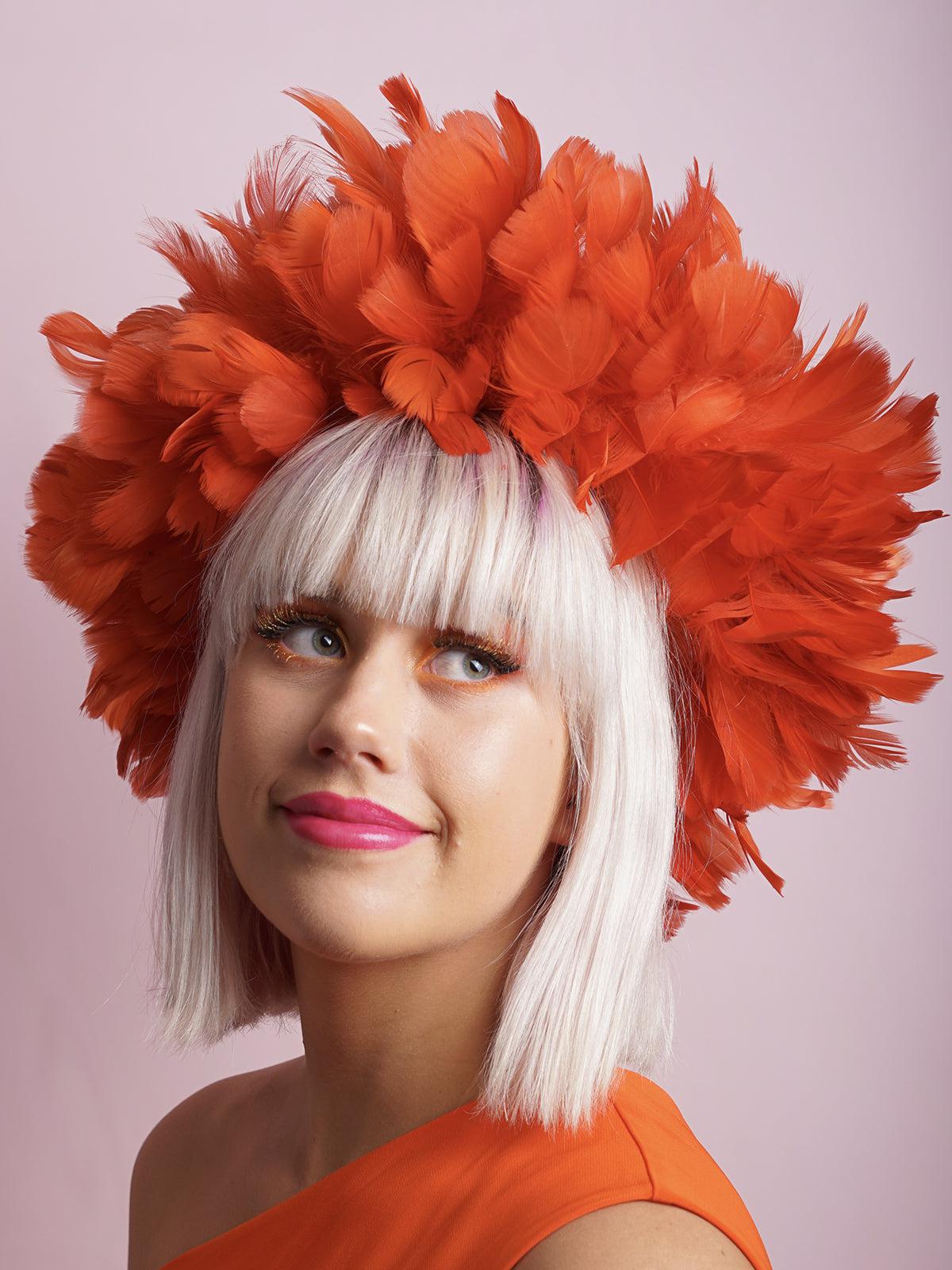Orange Rust Feather Ring Hat