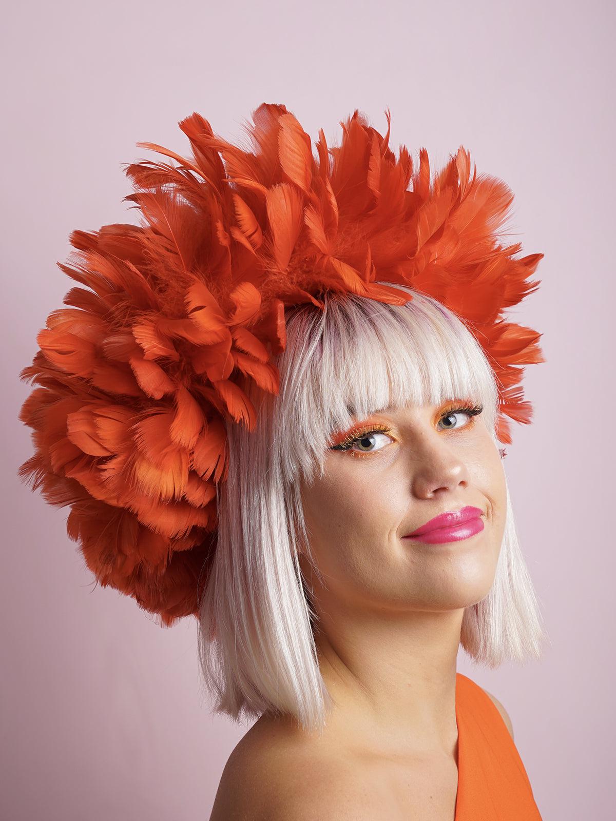 Orange Rust Feather Ring Hat