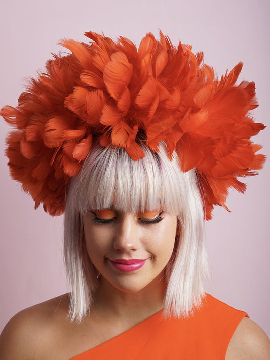 Orange Rust Feather Ring Hat