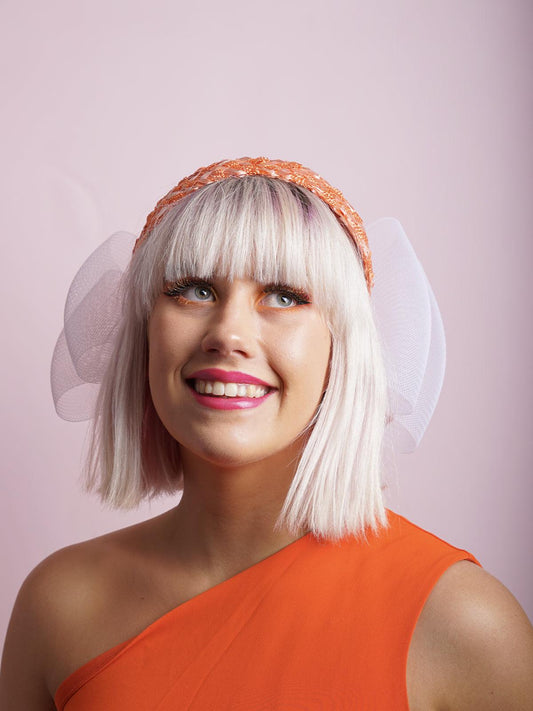 Orange Braid Bow Hat with white crinoline bow