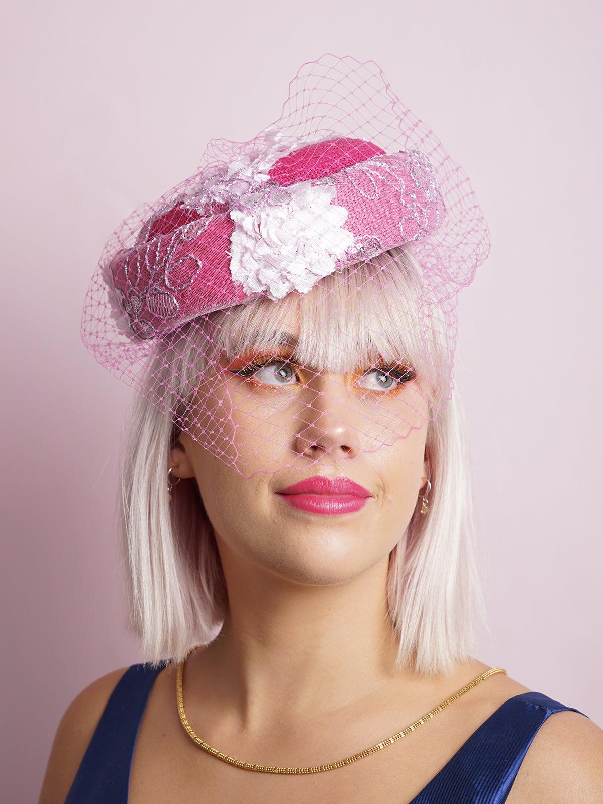 Pink Lace Veil Pillbox