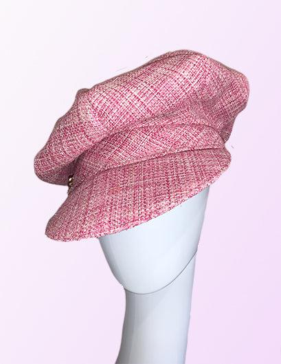 Pink Chanel Newsboy Cap silk/wool/beading