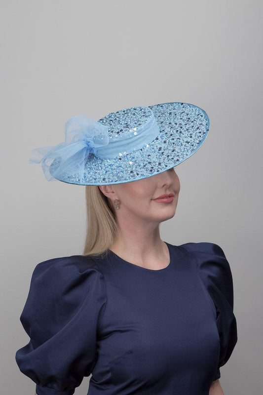 Blue Sequined Boater Hat