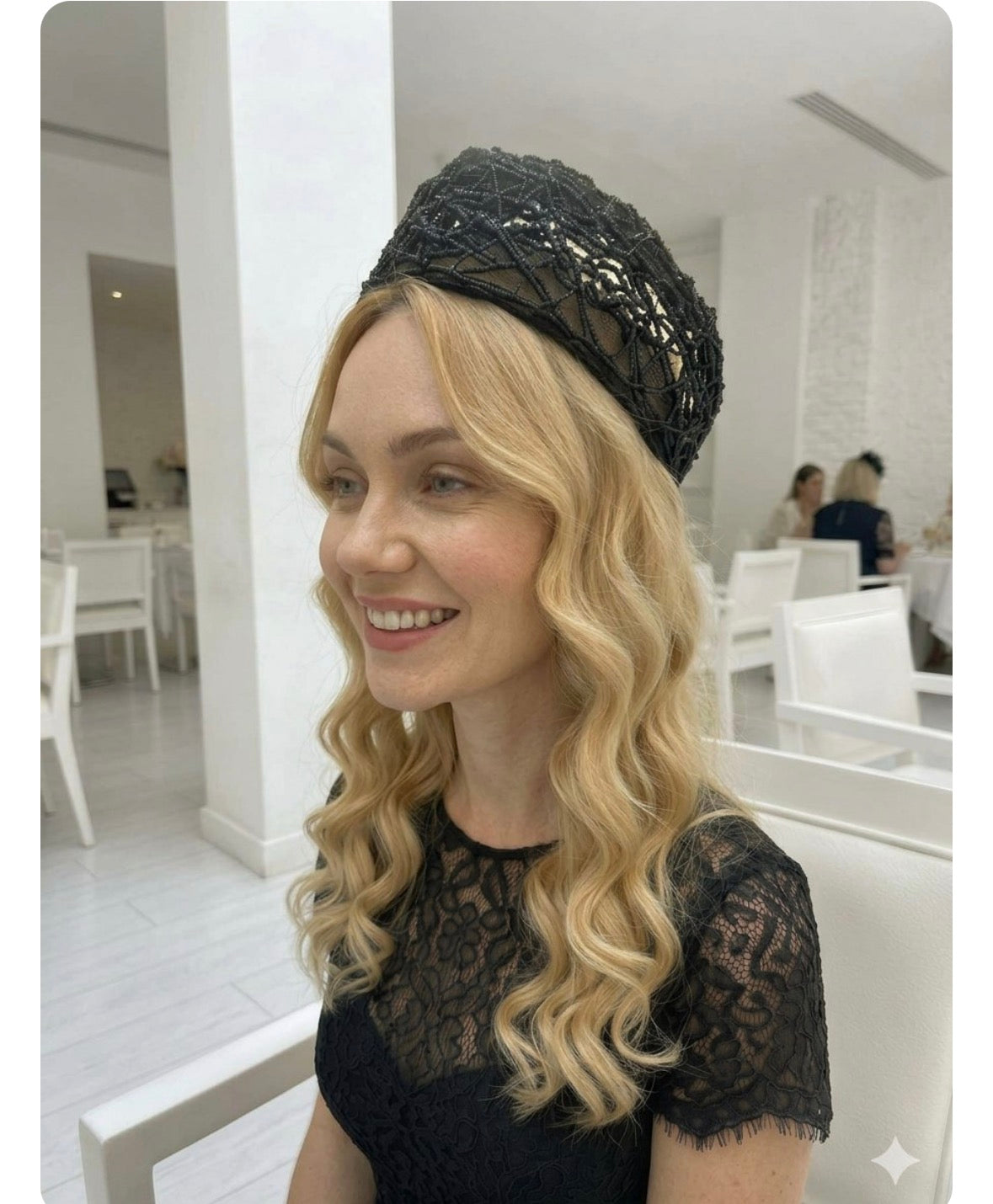 Black String Mesh Pillbox Hat