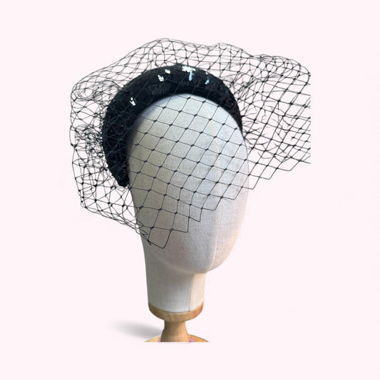 Black Sequin Bandeau with Veil