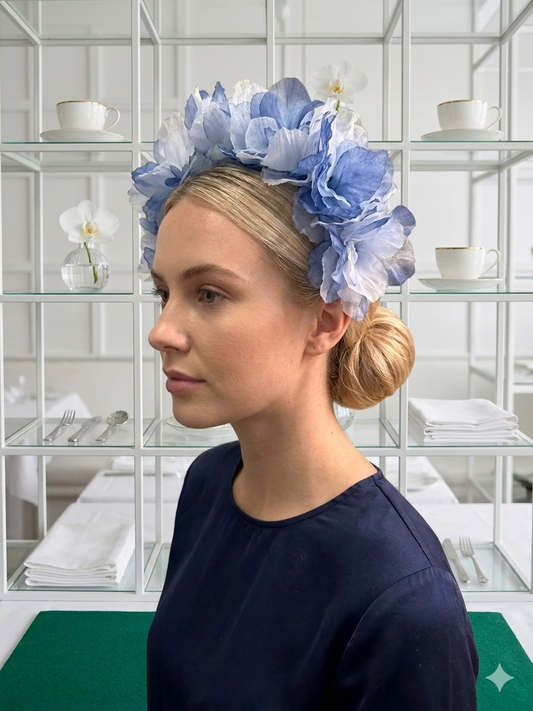Blue and White Chiffon Floral Headband