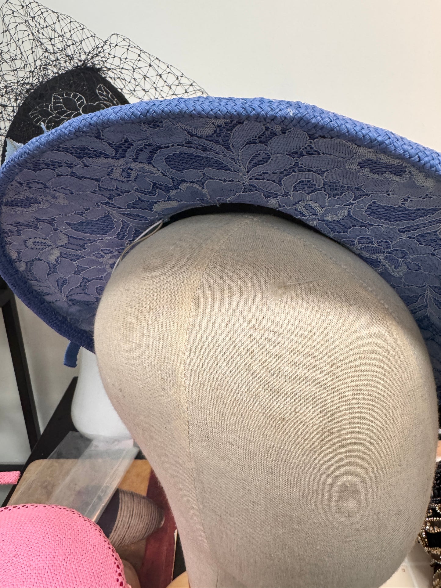 Blue Short Brimmed Hat with Veiling