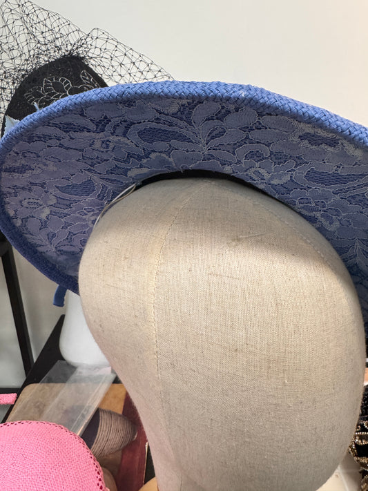 Blue Short Brimmed Hat with Veiling