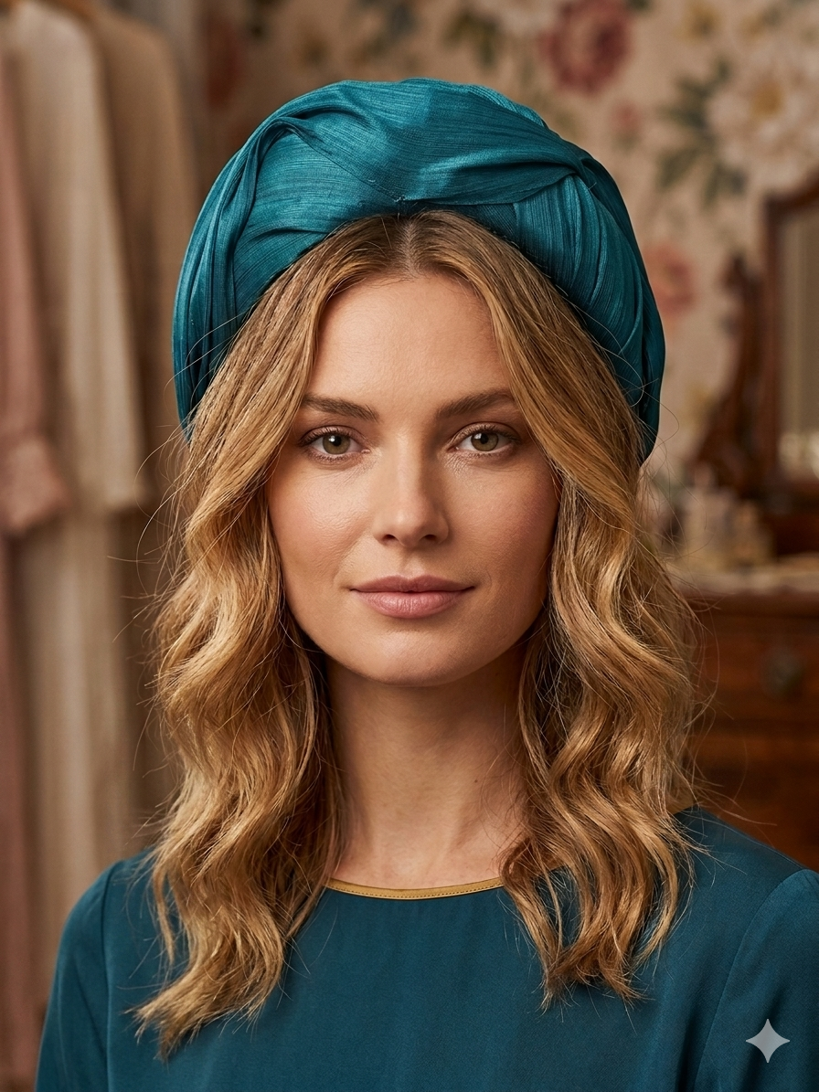 Teal Green Silk Abaca Halo Headband