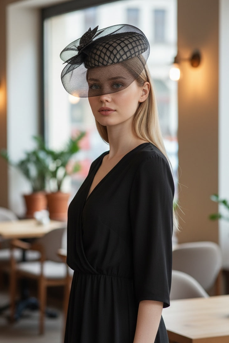 Silver Black Button Hat
