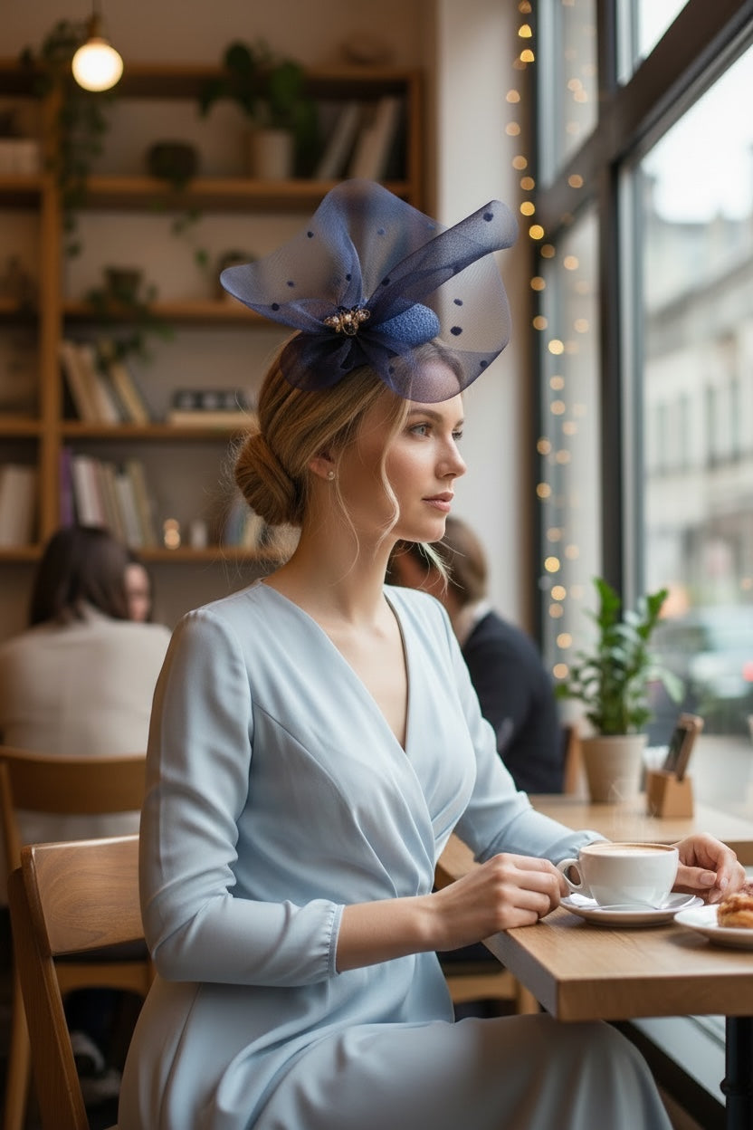 Blue Button Hat with Crinoline