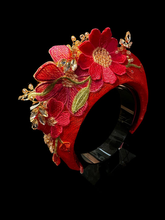 Red Sinamay Halo Crown