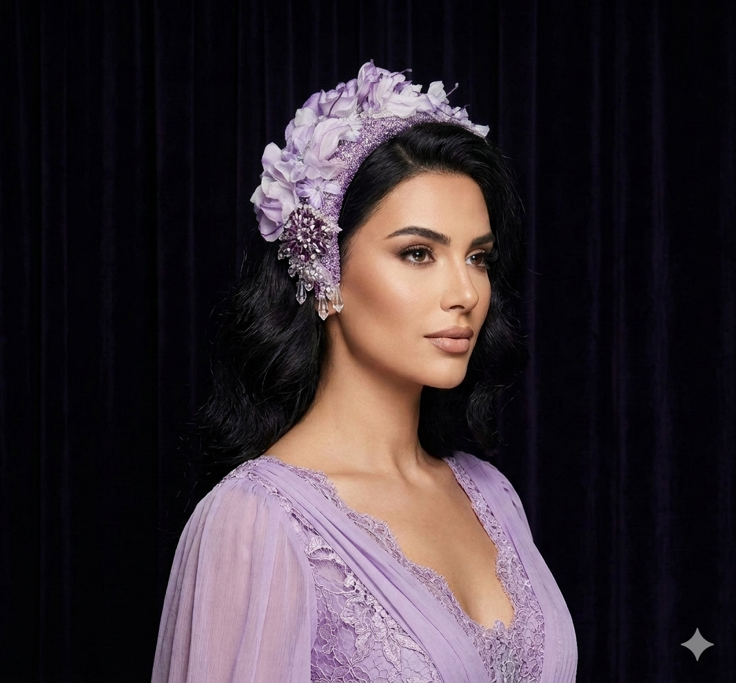 Lavender Flower Bibi Side Headpiece.