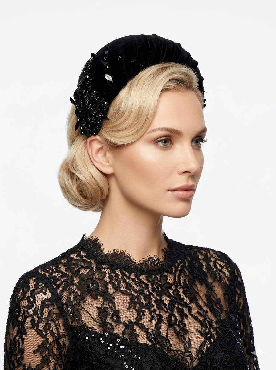 Black Velvet Bandeau with Beading