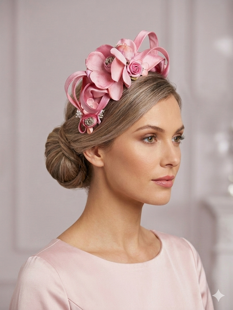 Pink Vintage Flower Headband Crown