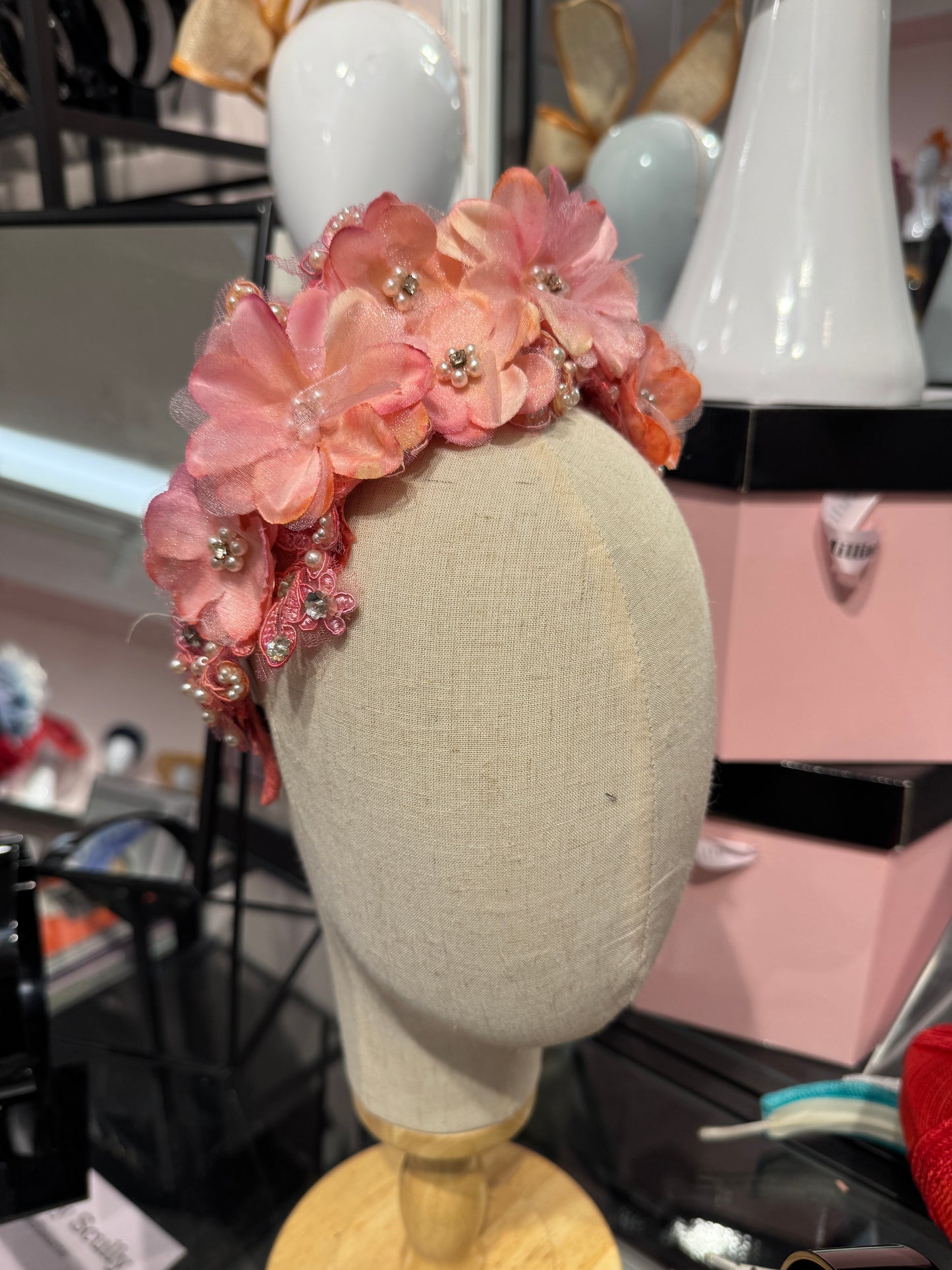 Pink Vintage Flower Headband Crown