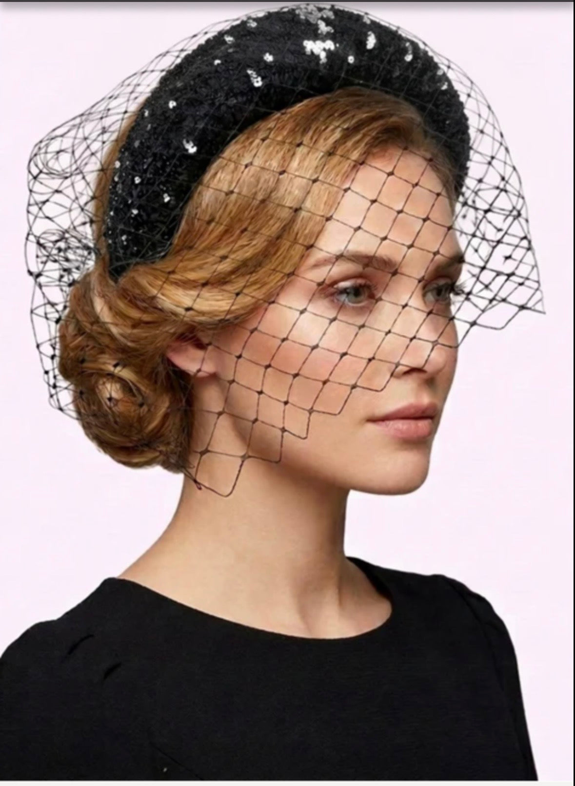Black Sequinned Headband with a Veil