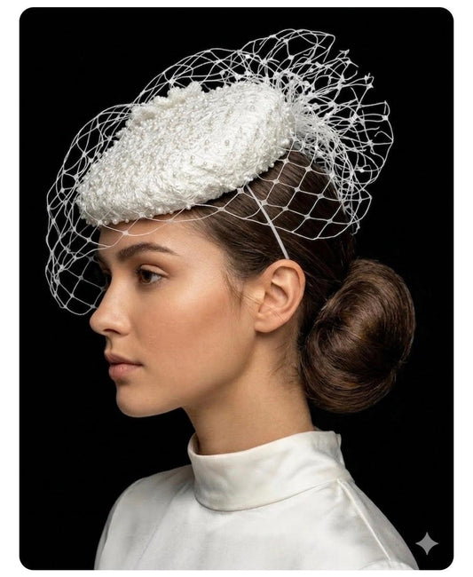 White Beaded Button Hat
