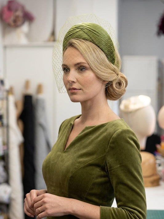 Olive Green Headband Crown with Veiling