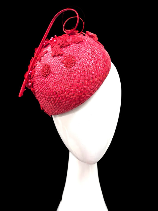 Red Straw Percher Button Hat